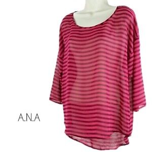 a.n.a | Pink and Maroon Sheer Striped Blouse